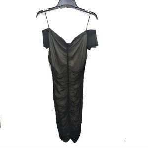 G by Guess Ruched Mesh Bodycon Dress (Nude/Black)